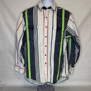 Wrangler Men's Shirt with Black, White, and Green Stripes Western X-Long Tails